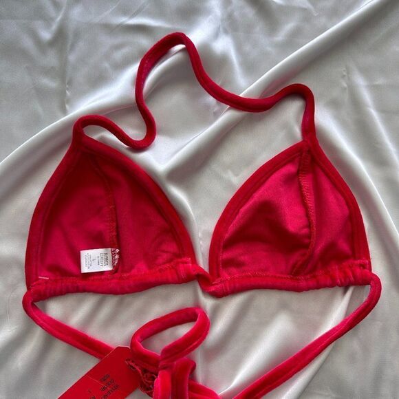 NWT red plush velour halter bralette top L - Picture 9 of 10